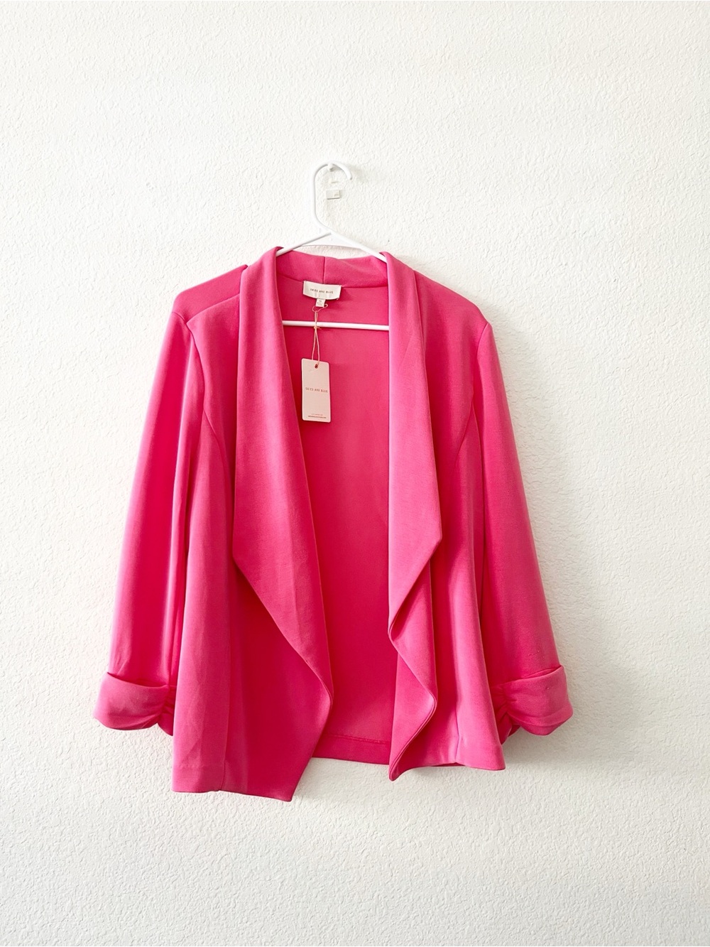 SKIES ARE BLUE Blazer Bright Pink Cinched Sleeve Career Jacket Large Soft Modal